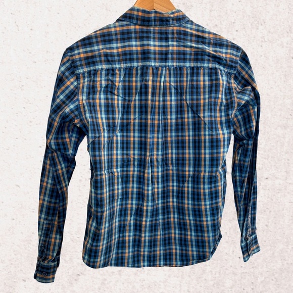 Cinch Blue and Orange Button Down Shirt Lightweight Plaid - Picture 2 of 3